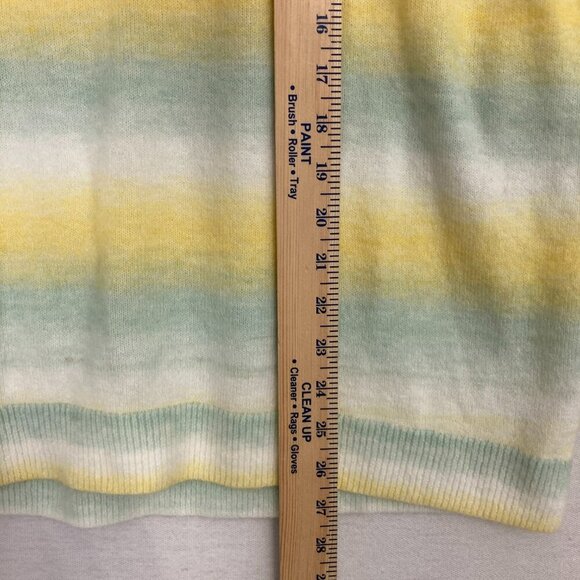 LOFT Yellow Blue Striped Crew Neck Soft Cozy Wool Blend Sweater Large - Picture 5 of 10